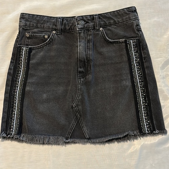 Free People Dresses & Skirts - Free People Embellished Black Denim Mini Skirt 4